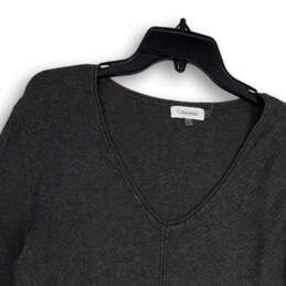 Womens Gray Regular Fit V-Neck Long Sleeve Pullover Sweater Size Large