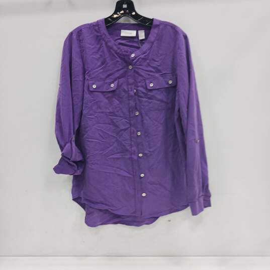 Chico's Women's Purple Button Up Shirt Size 0 image number 1