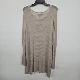 Sheer Tan Long Sleeve V Neck Loose Knit Sweater alternative image