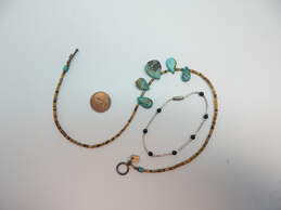 Artisan 925 Southwestern Turquoise Teardrops & Heishi Shell Beaded Toggle Necklace & Onyx Liquid Silver Bracelet 12.6g