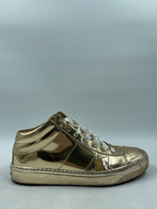 Buy the Authentic Jimmy Choo Gold Mirrored Sneakers W 10 | GoodwillFinds