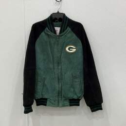 NFL Mens Green Black Suede Green Bay Packers Full-Zip Football Jacket Size M