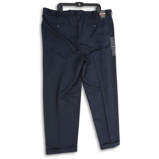NWT Mens Navy Blue Pleated Slash Pocket Straight Leg Dress Pants Size 44x32 image number 2