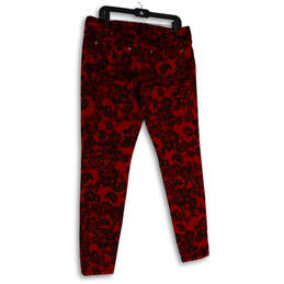 NWT Womens Red Black Floral Flat Front Pockets Slim Fit Ankle Pants Size 13