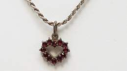 Rose Cut Bohemian Garnet Mini Heart Pendant On Rope Chain Necklace