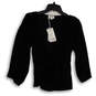 NWT Womens Black Pinstripe Wrap V-Neck Long Sleeve Blouse Top Size Small image number 1