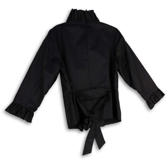 Womens Black Ruffle Long Sleeve Tie Waist Button Front Jacket Size XL image number 2