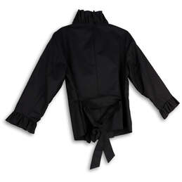 Womens Black Ruffle Long Sleeve Tie Waist Button Front Jacket Size XL alternative image
