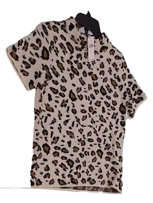 NWT Womens Beige Leopard Short Sleeve Mock Neck T-Shirt Size Small image number 2