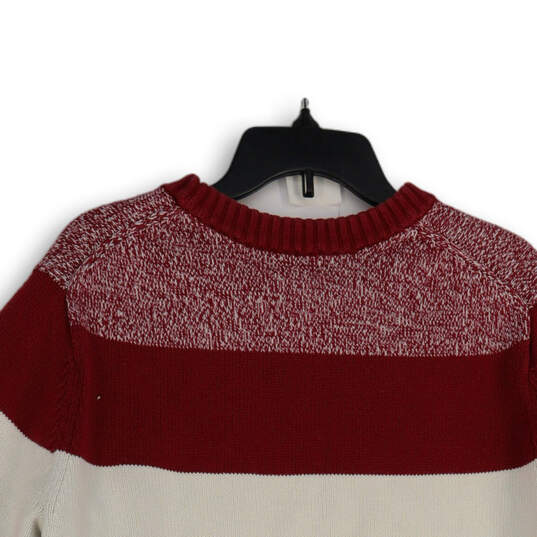 Mens Red White Striped Crew Neck Long Sleeve Pullover Sweater Size L-Reg image number 4