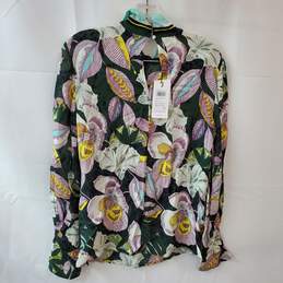 Size 4 Long Sleeve Green Blouse with White/Purple/Blue/Yellow Floral Pattern - Tags Attached alternative image