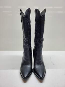 ISNOM Black Faux Leather Cowboy Boots Women's Size 8