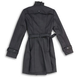 NWT Womens Black Long Sleeve Double Breasted Ruffled Trench Coat Size XS alternative image