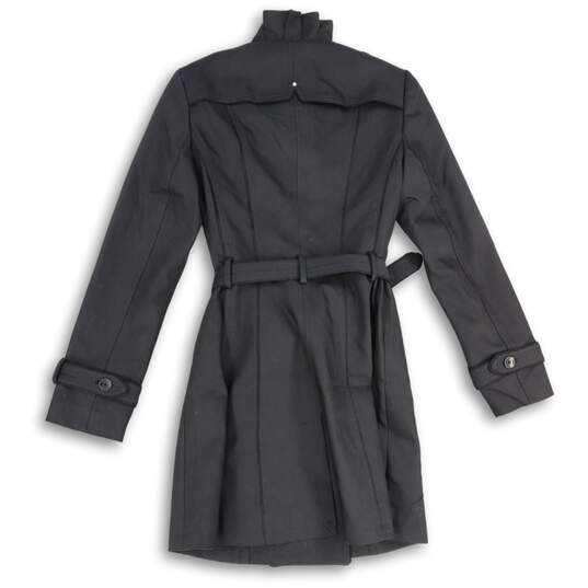 NWT Womens Black Long Sleeve Double Breasted Ruffled Trench Coat Size XS image number 2