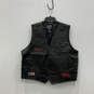 Mens Black Leather Sleeveless Side Laces Button Up Motorcycle Vest Size 3X image number 1