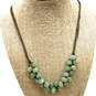 Designer Fossil Brown Leather Green Stones Adjustable Beaded Necklace image number 1
