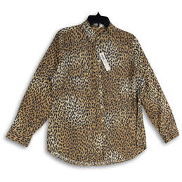 NWT Womens Tan Animal Print Long Sleeve Flap Pocket Button-Up Shirt Size 2