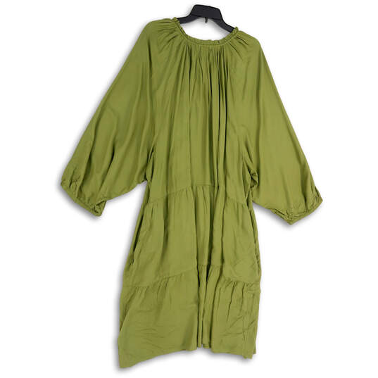 NWT Womens Green Pleated Long Sleeve Split Neck Knee Length Sundress Sz 5X image number 2