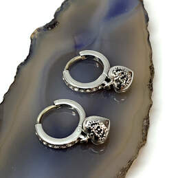 Designer Juicy Couture Silver-Tone Rhinestone Heart Shape Hoop Earrings