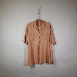 Mens Check Silk Short Sleeve Collared Chest Pockets Button-Up Shirt Size XL