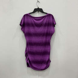Womens Purple Striped Short Sleeve Ruched Side Pullover T-Shirt Size Large