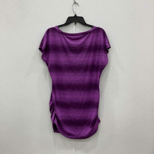 Womens Purple Striped Short Sleeve Ruched Side Pullover T-Shirt Size Large image number 1