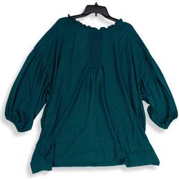 NWT Seven7 Womens Green Ruffle Tie Neck 3/4 Sleeve Pullover Blouse Top Size 2X alternative image