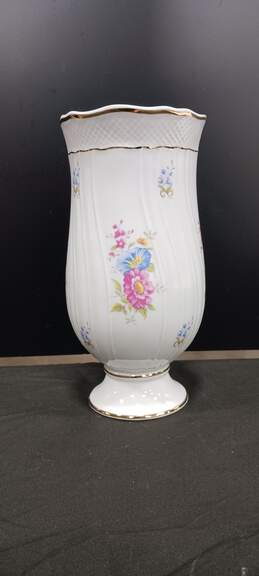Vintage Hollohaza White And Floral Print Ceramic Vase
