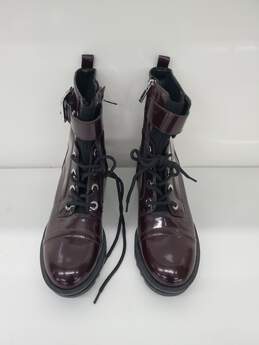 Marc Fisher LTD Bristyn Burgundy Patent Leather Lace Up Combat Boot Size-7