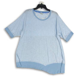 Womens Blue Striped Raglan Sleeve Pullover Activewear T-Shirt Size 1X