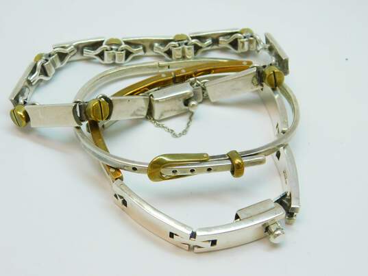 Taxco Sterling Silver & Brass Modernist Bracelets 84.6g image number 3