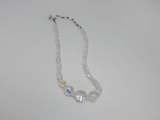 Vintage Aurora Borealis Crystal Necklaces & Clip On Silver Tone Earrings 129.8g image number 7