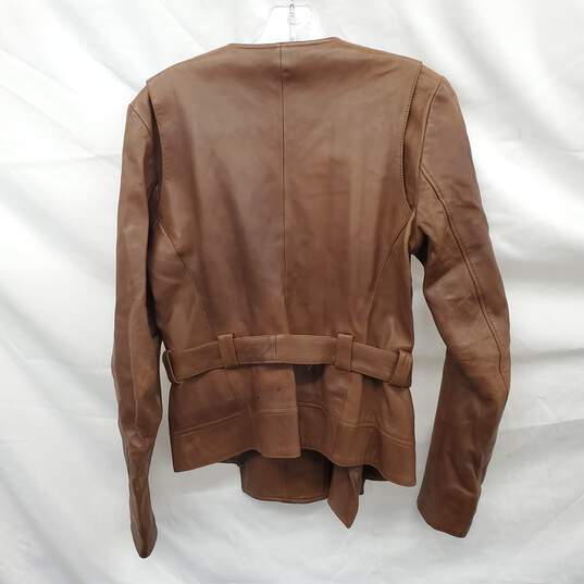 Balenciaga Brown Leather Side Zip Lambskin Biker Jacket Women's Size 42 - AUTHENTICATED image number 3