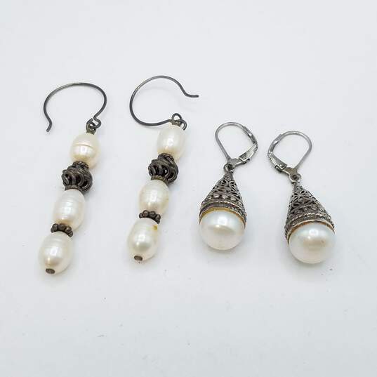 Sterling Silver F.W. Pearl Earring Bundle 2 Pcs 14.9g image number 1