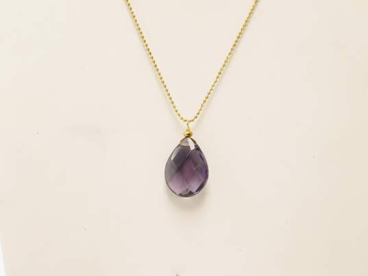 925 Vermeil Onyx Purple Crystal Lotus Flower Necklaces & Bracelet 73.1g image number 5