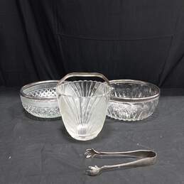 Trio of Silver Rimmed Glass Serving Bowls