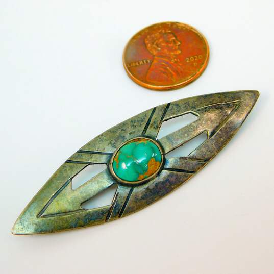 Artisan 925 Southwestern Turquoise Cabochon Arrows Stamped Pointed Brooch image number 4