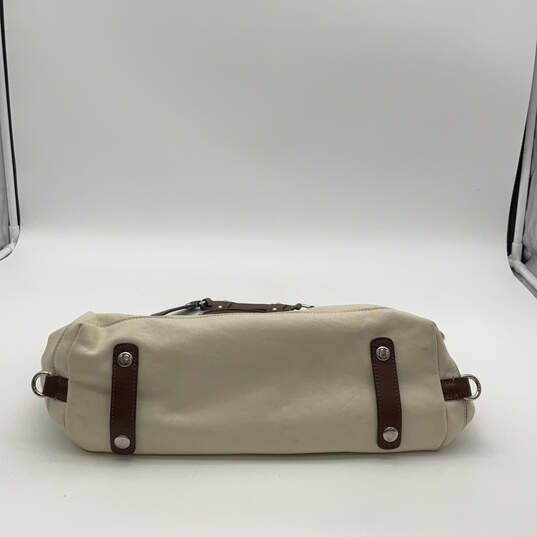 Womens Brown Beige Leather Detachable Strap Inner Zip Pocket Satchel Bag image number 4