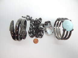 Gun Metal Tone Clear Blue Glass & Rhinestone Bangle Bracelets & Pendant Necklace 218.0g alternative image