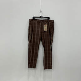 NWT Womens Brown Plaid Flat Front Slash Pocket Chino Pants Size 40 X 30