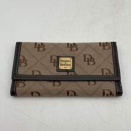 Dooney & Bourke Womens Beige Brown Signature Print Inner Pocket Trifold Wallet