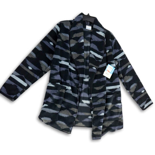 NWT Mens Black Gray Shawl Neck Long Sleeve Fleece Cardigan Sweater Size S image number 1