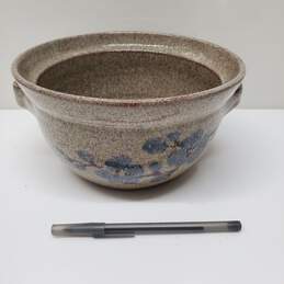 VTG. Old Time Pottery Stoneware Blue Flower Dual Handled Batter Bowl