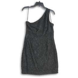 Womens Black Lace Crochet Asymmetrical Neck One Shoulder Mini Dress Size 8