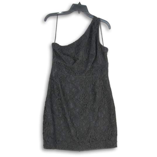 Womens Black Lace Crochet Asymmetrical Neck One Shoulder Mini Dress Size 8 image number 1