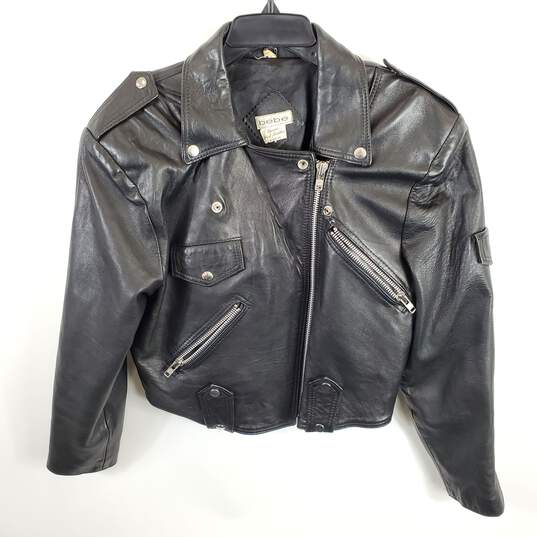 Bebe Women Black Asymmetrical Leather Jacket L image number 1