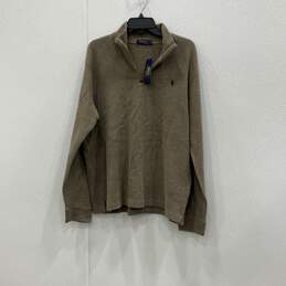 NWT POLO Ralph Lauren Mens Brown Classics Crewneck 1/4 Zip Pullover Sweater Sz L