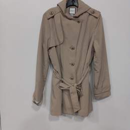 Womens Taupe Long Sleeve Hooded Tie Trench Coat Size Large