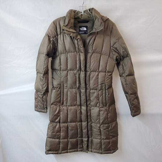 The North Face Puffy Quilted Hooded Brown Rain Coat Womens Size S image number 1