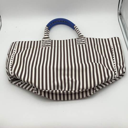 Womens Brown White Striped Double Handle Tote Bag w/ Collapsible Bag image number 7